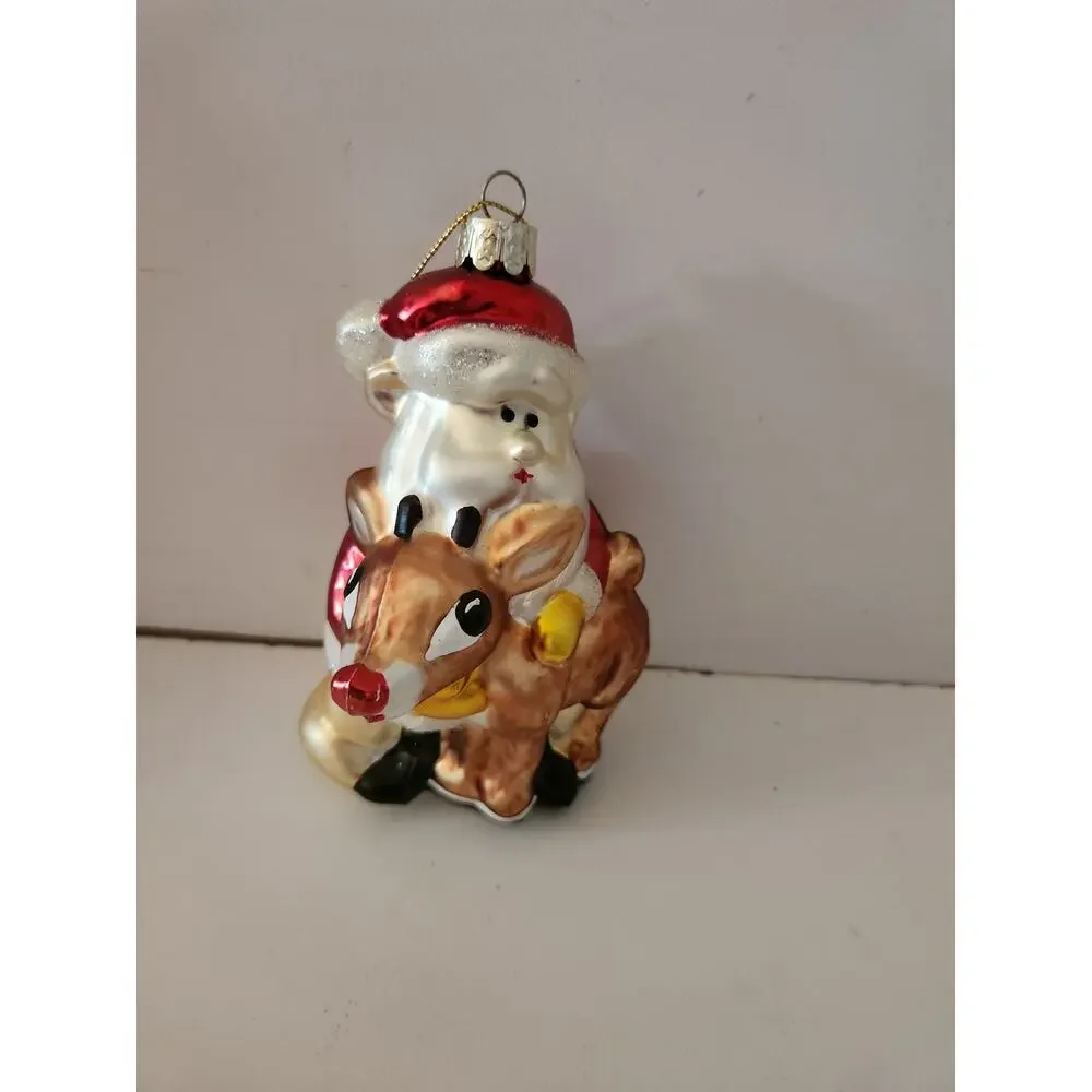 Vtg Christmas Ornament Blown Glass Kurt Adler Santa and Rudolph 5